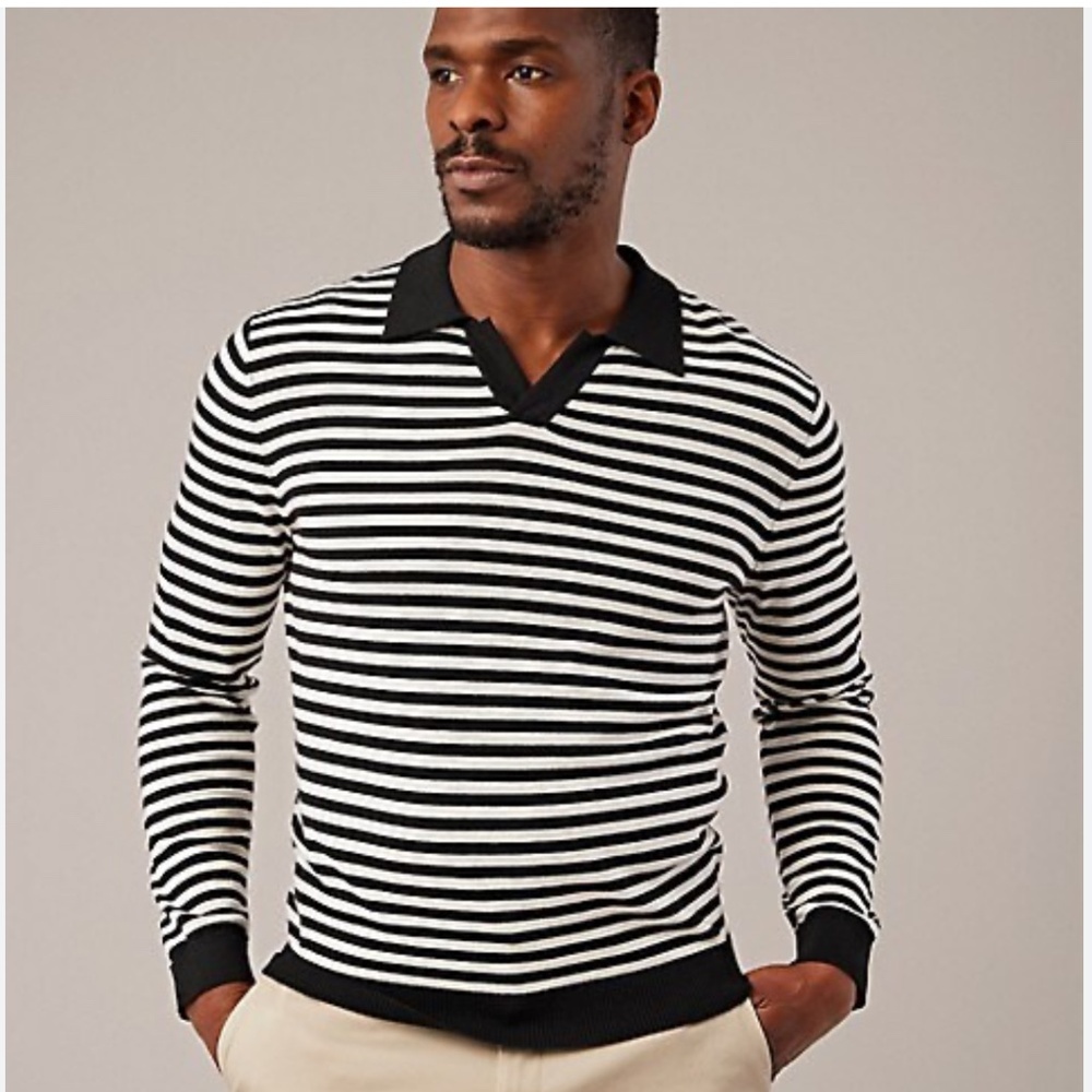 Hudson North Men’s knit Sweater PoloWool Cashmere blend Stripe Black Cream Sz XL
